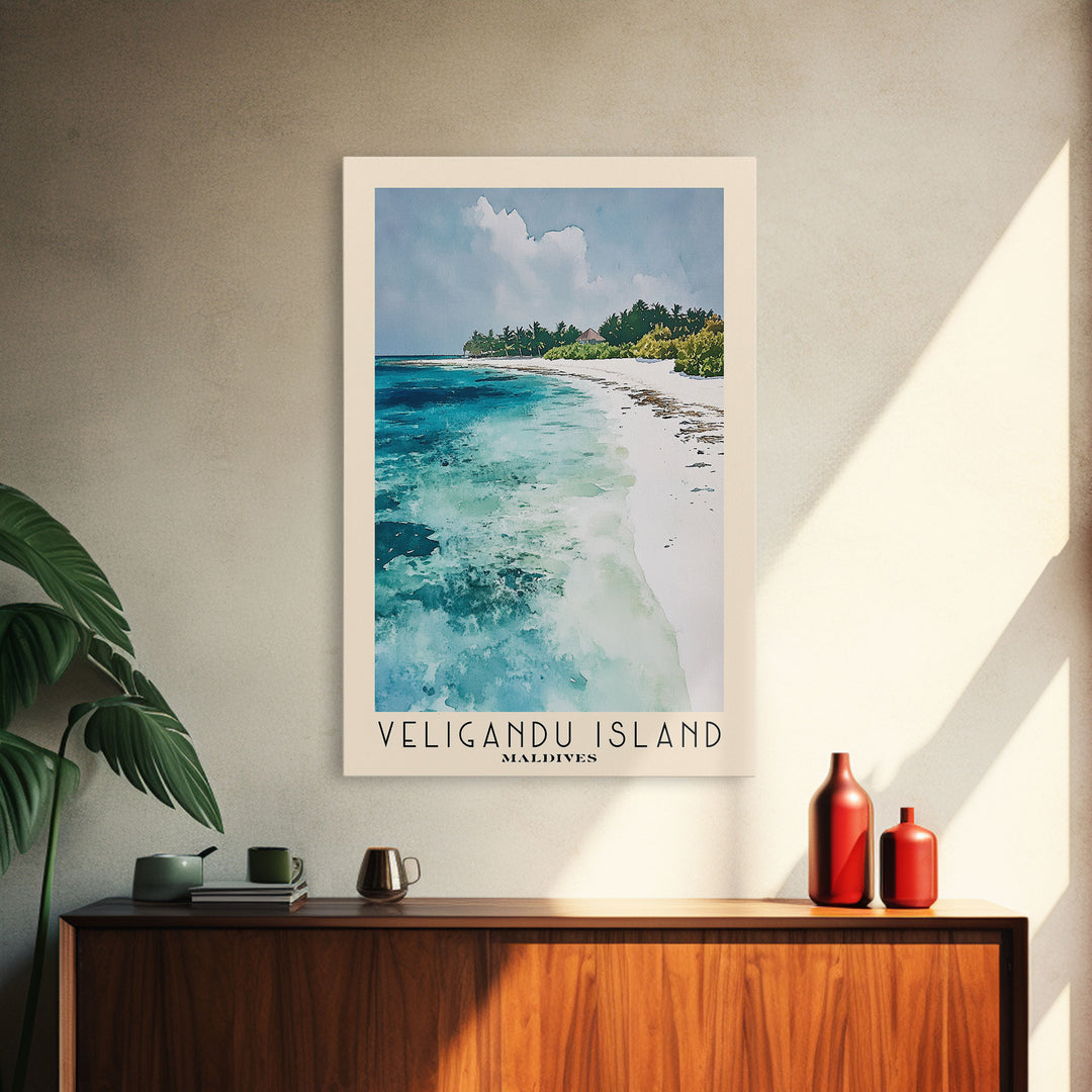 Veligandu Island, Maldives Watercolor Beach Print, Vacation Gift, Maldives Wall Art, Beach Painting, Beach Decor, Beach Painting