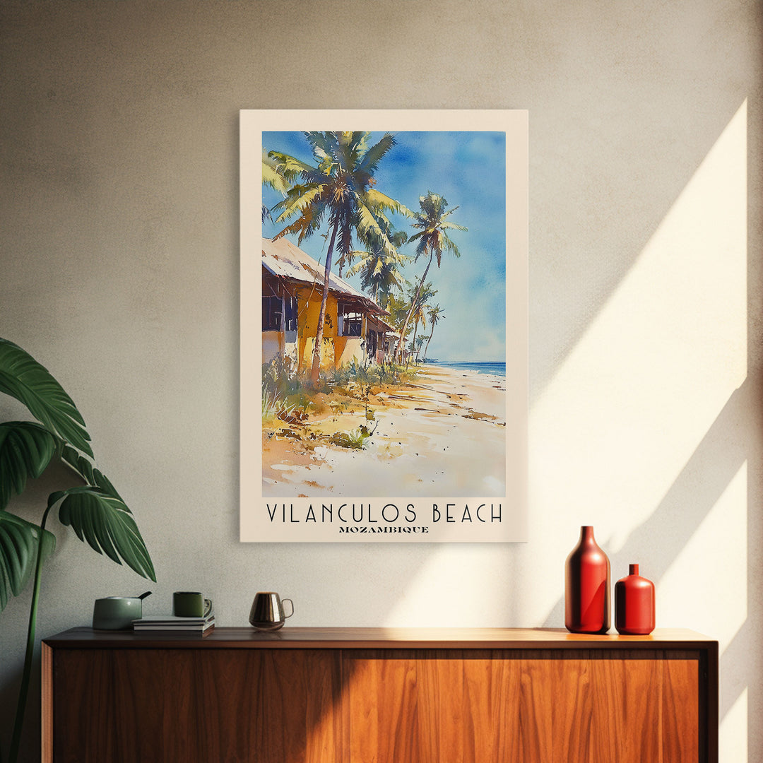 Vilanculos Beach, Mozambique Watercolor Print, Vacation Gift, Mozambique Wall Art, Beach Painting, Beach Decor, Large Wall Art, Wood Frame Art