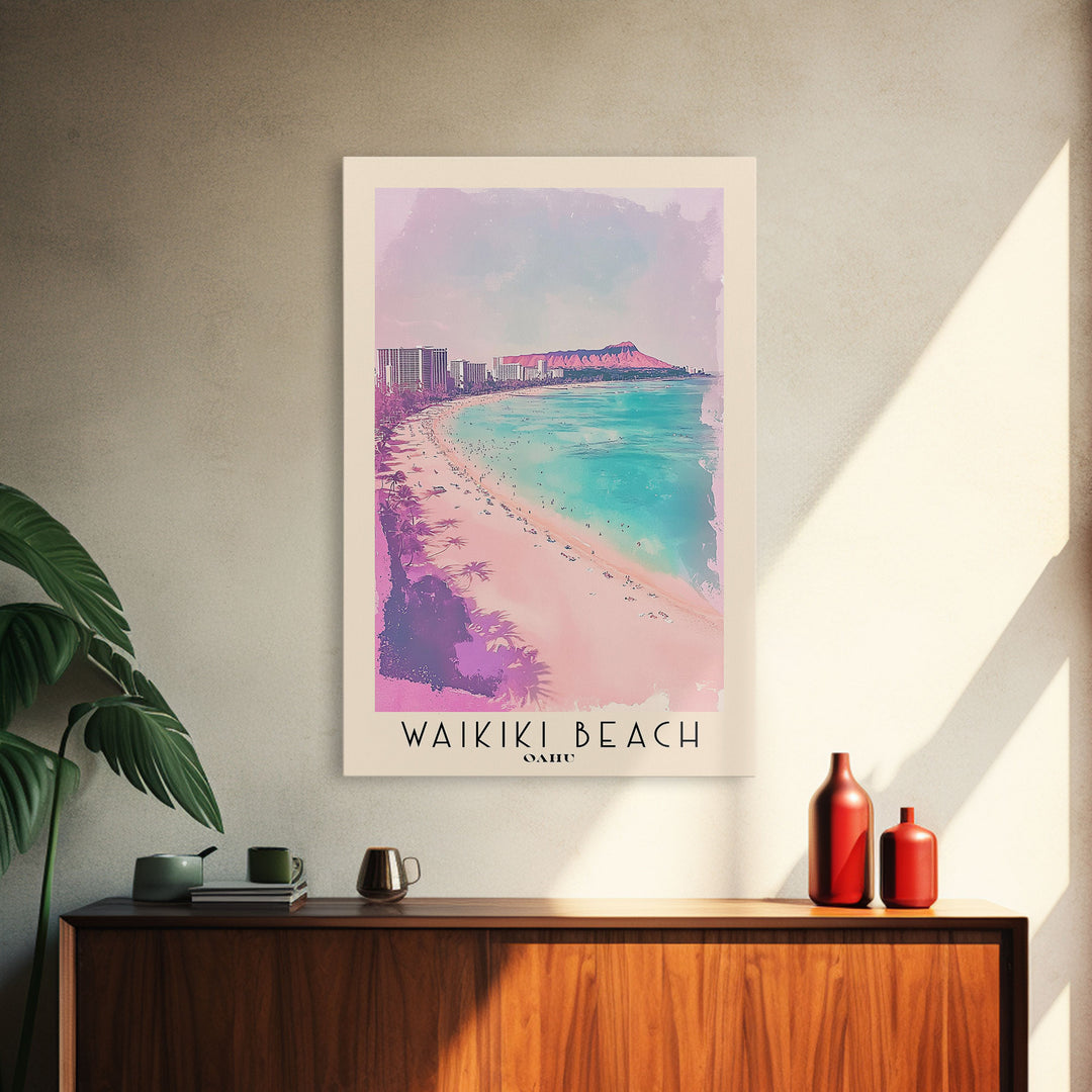 Waikiki Beach, Oahu Watercolor Print, Vacation Gift, Oahu Wall Art, Beach Painting, Beach Decor, Beach Or Lakehouse Art