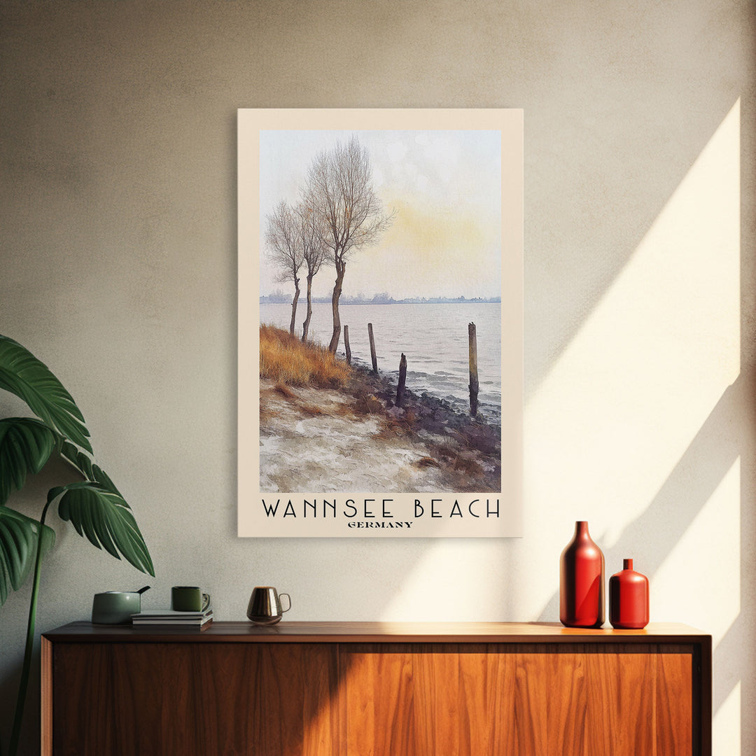 Wannsee Beach, Germany Watercolor Print, Vacation Gift, Germany Wall Art, Beach Painting, Beach Decor, Beach Or Lakehouse Art