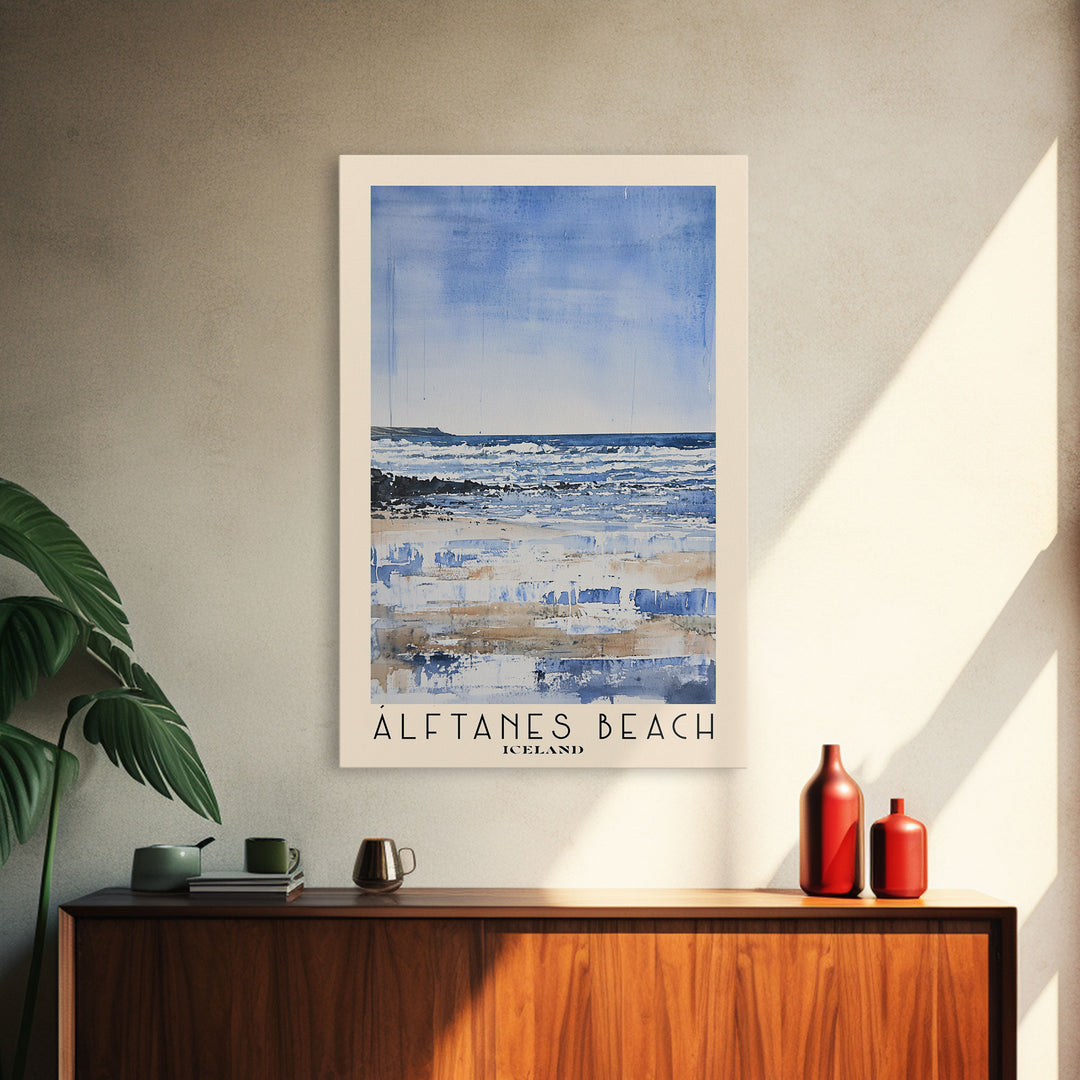 Álftanes Beach, Iceland Watercolor Print, Vacation Gift, Iceland Wall Art, Beach Painting, Beach Decor, Large Wall Art, Wood Frame Art