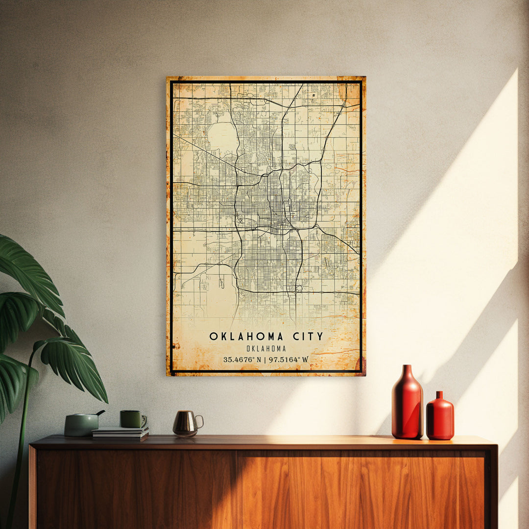 Oklahoma City Vintage Map Print, Oklahoma Map, Oklahoma State Map Art, Oklahoma City Road Map Poster, Vintage Map Gift, Road Trip Art