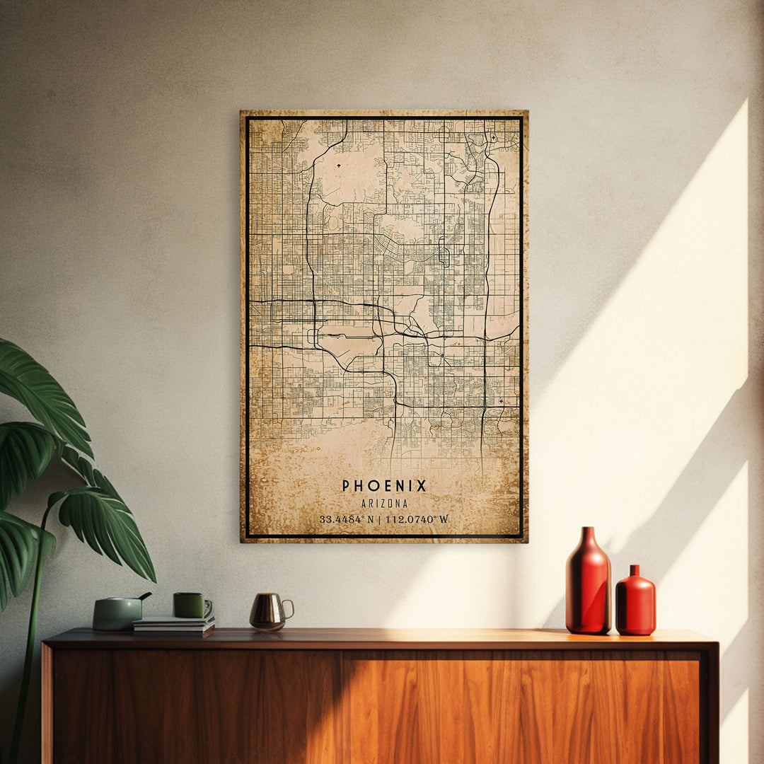 Phoenix Arizona Street Map, Framed Canvas Art, Arizona United States Road Map Wall Art, Office Wall Art, Wall Decor for Office