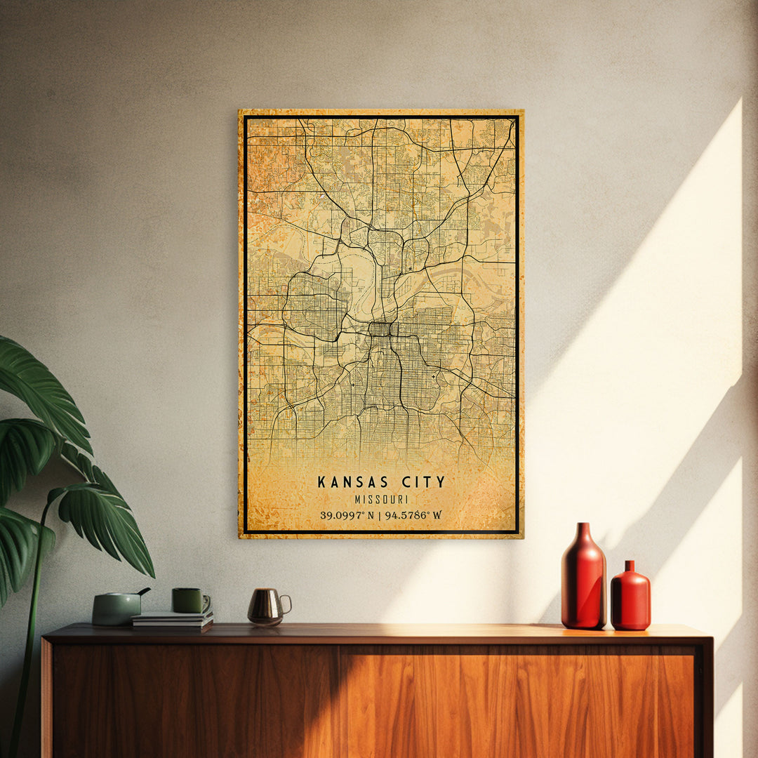 Kansas City Map Print, Kansas Gifts, Map of Kansas City, Kansas City Missouri, Map Wall Art, Cool Office Wall Art For Him