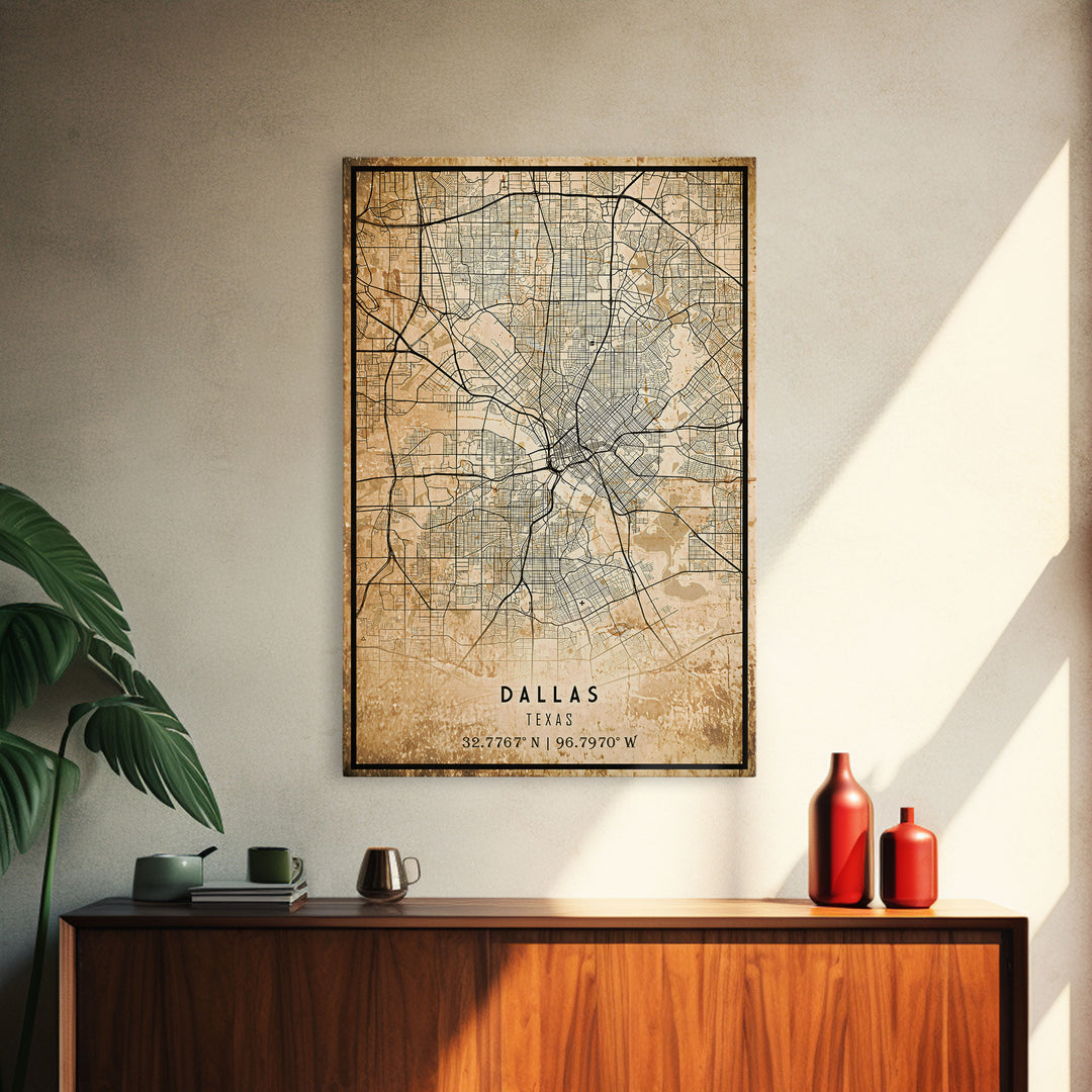 Dallas Map Canvas Print, Texas Map Print, Texas Wall Art, Dallas Map Poster, US, USA Maps, Dallas Maps, Map Gifts, Large Framed Map Print