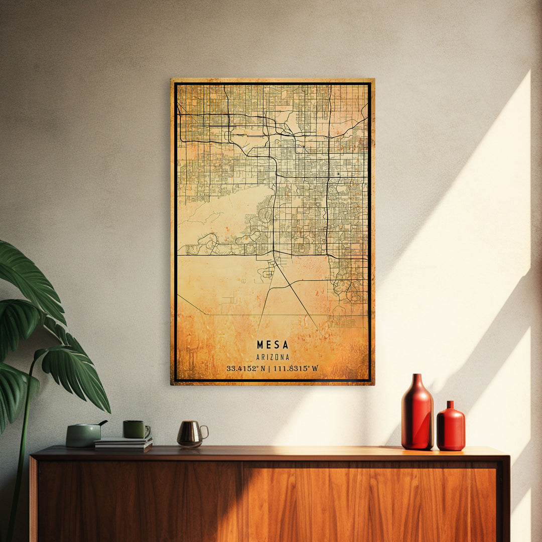 Mesa Arizona United States map print poster or Framed canvas | Arizona United States road map print poster canvas, distressed map art