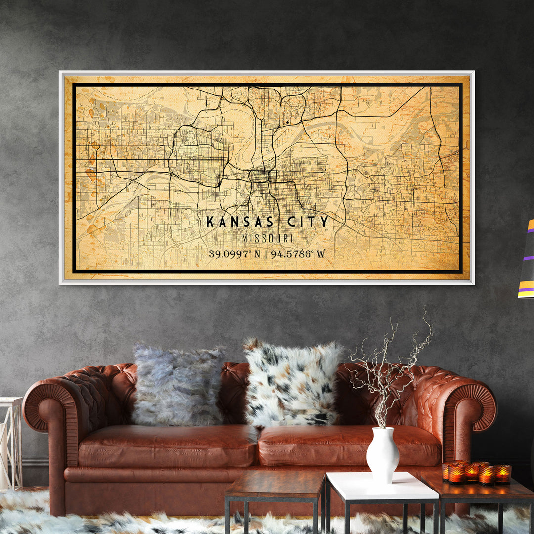 Kansas City Map Print, Kansas Gifts, Map of Kansas City, Kansas City Missouri, Map Wall Art, Cool Office Wall Art For Him