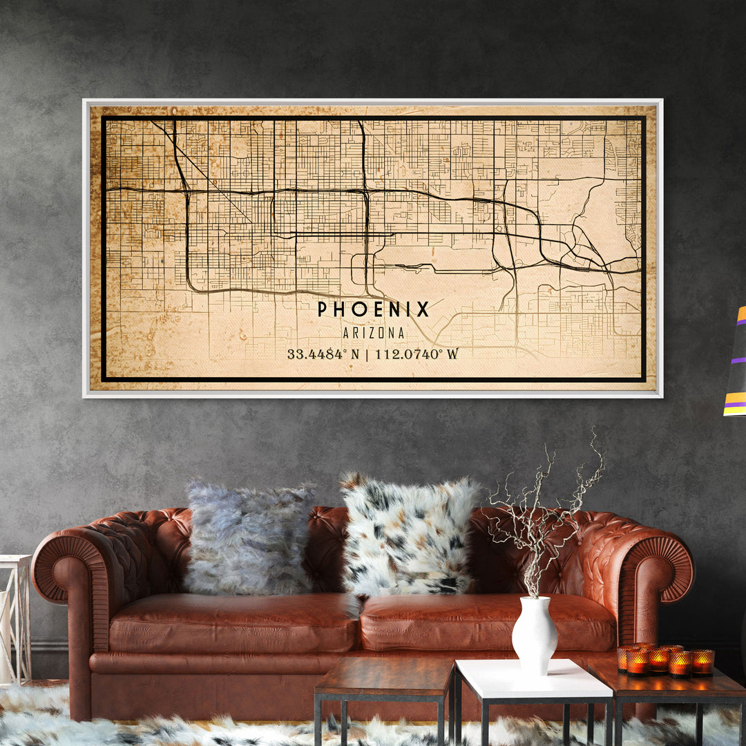 Phoenix Arizona Street Map, Framed Canvas Art, Arizona United States Road Map Wall Art, Office Wall Art, Wall Decor for Office