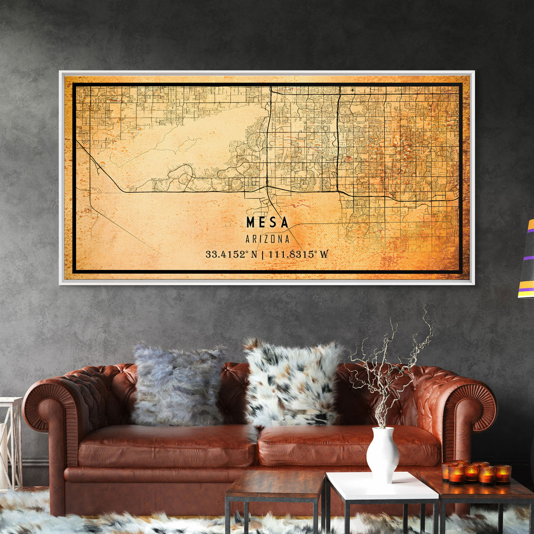 Mesa Arizona United States map print poster or Framed canvas | Arizona United States road map print poster canvas, distressed map art