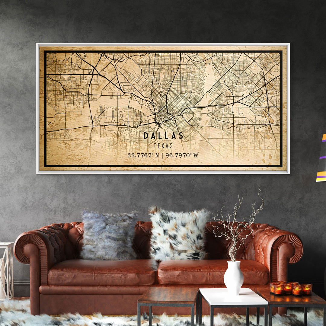 Dallas Map Canvas Print, Texas Map Print, Texas Wall Art, Dallas Map Poster, US, USA Maps, Dallas Maps, Map Gifts, Large Framed Map Print