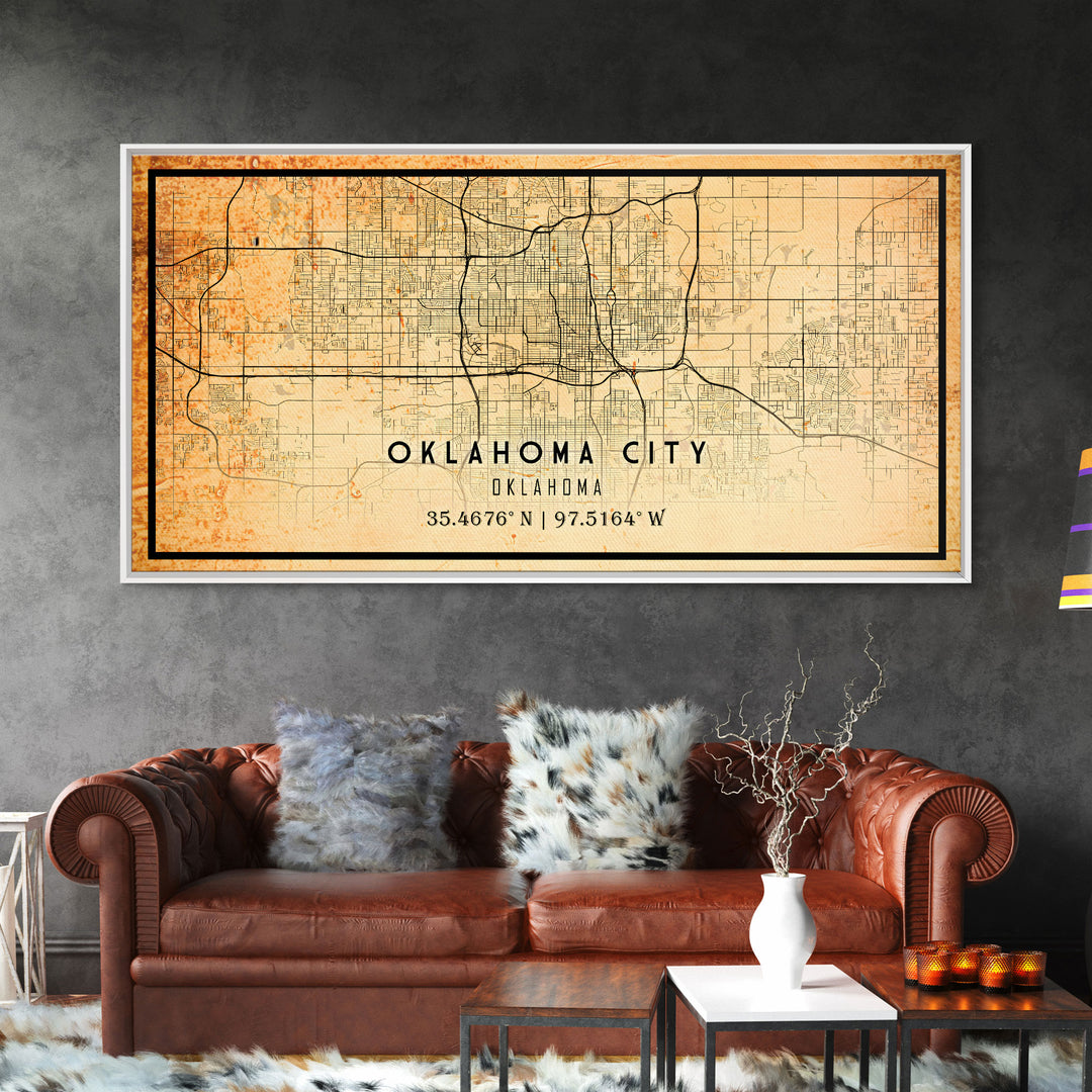 Oklahoma City Vintage Map Print, Oklahoma Map, Oklahoma State Map Art, Oklahoma City Road Map Poster, Vintage Map Gift, Road Trip Art