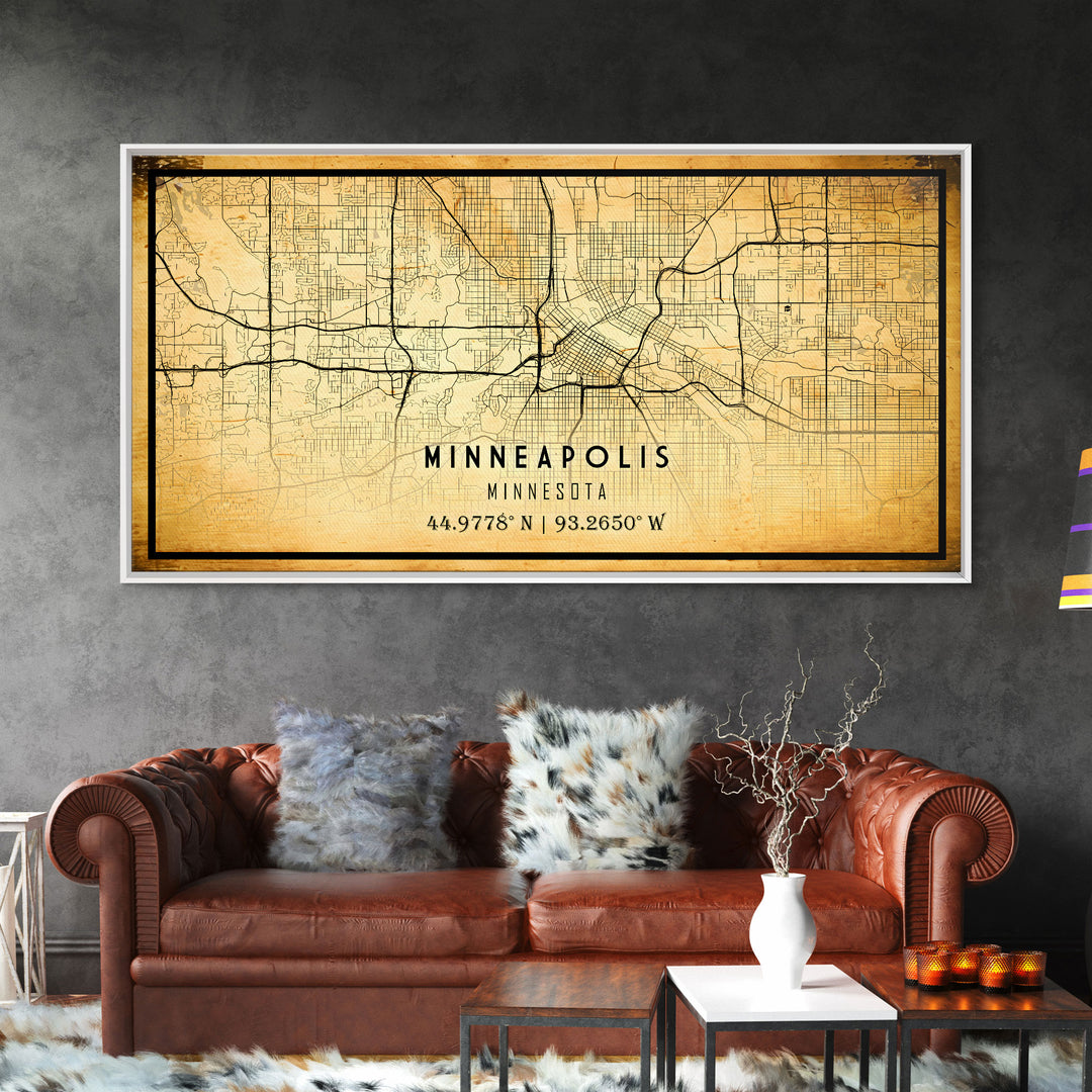 Minneapolis map print poster or framed canvas, Minnesota map print poster canvas, Minneapolis road map print poster canvas