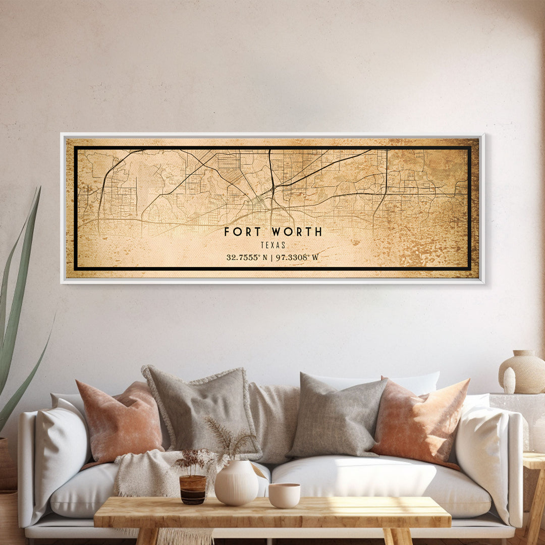 Fort Worth Panoramic map print poster or framed canvas, Texas map print poster canvas, Fort Worth city map print poster canvas, Panther City