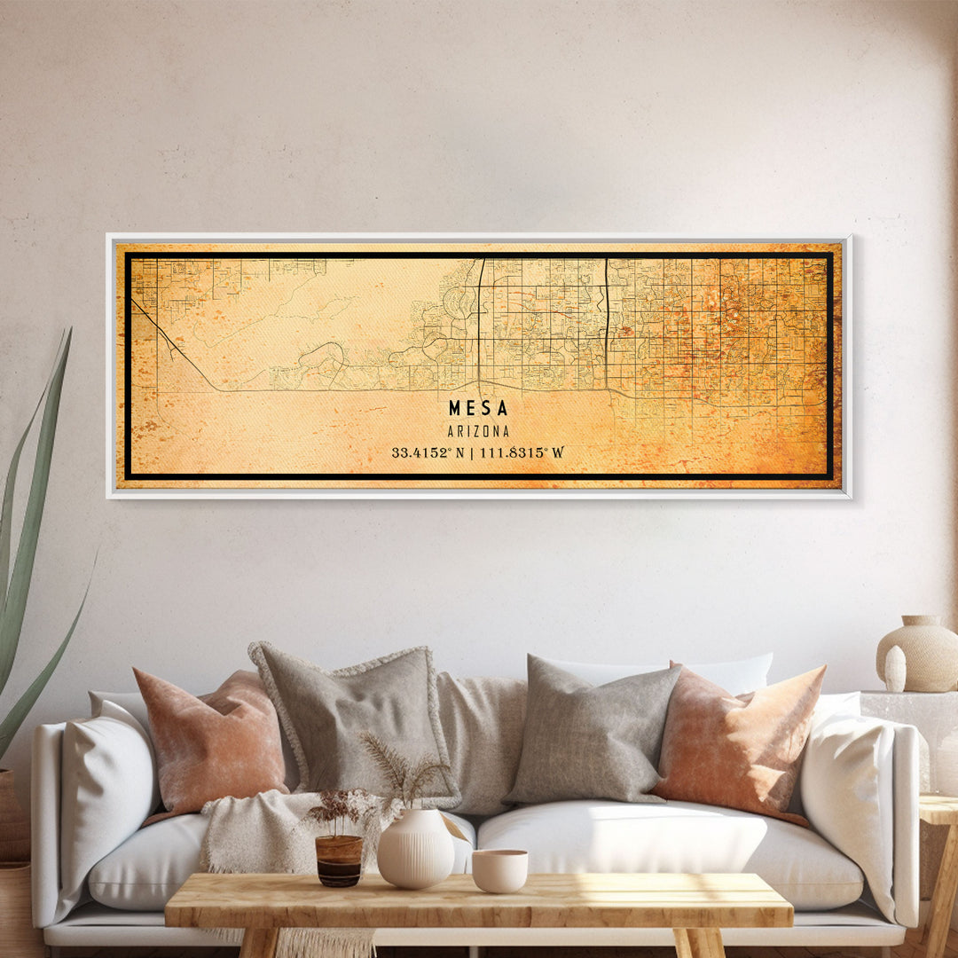 Panoramic Mesa Arizona United States map print poster or Framed canvas | United States road map print poster canvas, distressed map art