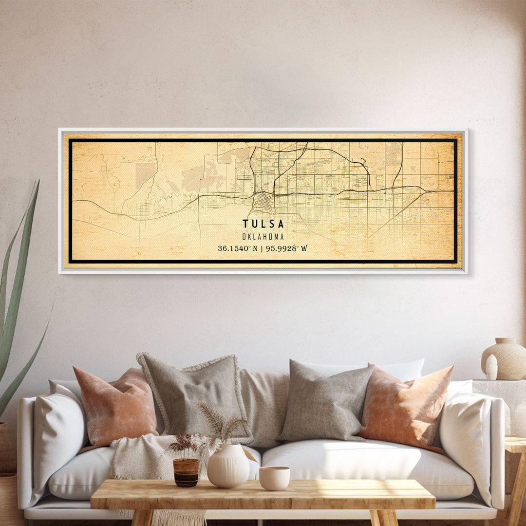 Panoramic Tulsa Map Art - Oklahoma - Custom City Streets Map Print -  University of Tulsa - Home Office Decor Map Decor Oklahoma Wall Art