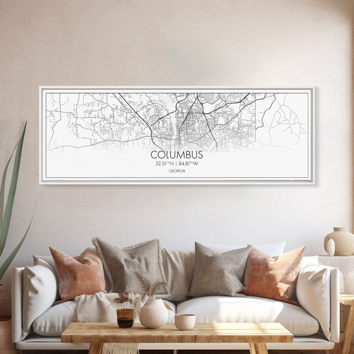 Panoramic Columbus City Map, Georgia Art, Map Print, Minimalist Wall Art, Canvas Art, Housewarming Gift, Street Map Art, Closing Gift