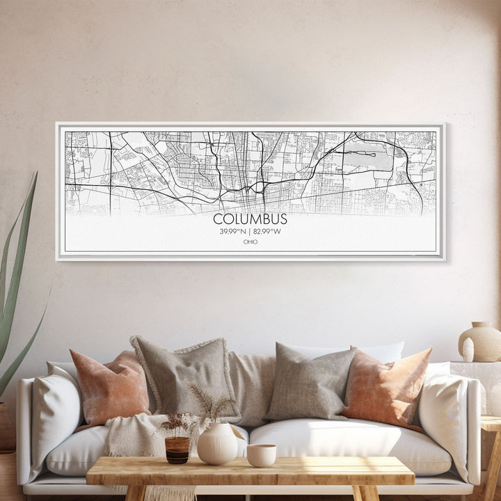 Panoramic Columbus City Map, Ohio Art, Map Print, Minimalist Wall Art, Canvas Art, Housewarming Gift, Street Map Art, Closing Gift