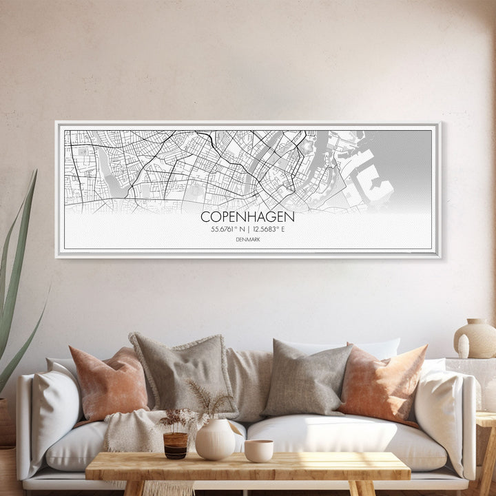 Panoramic Copenhagen City Map, Denmark Art, Map Print, Minimalist Wall Art, Canvas Art, Housewarming Gift, Street Map Art, Closing Gift