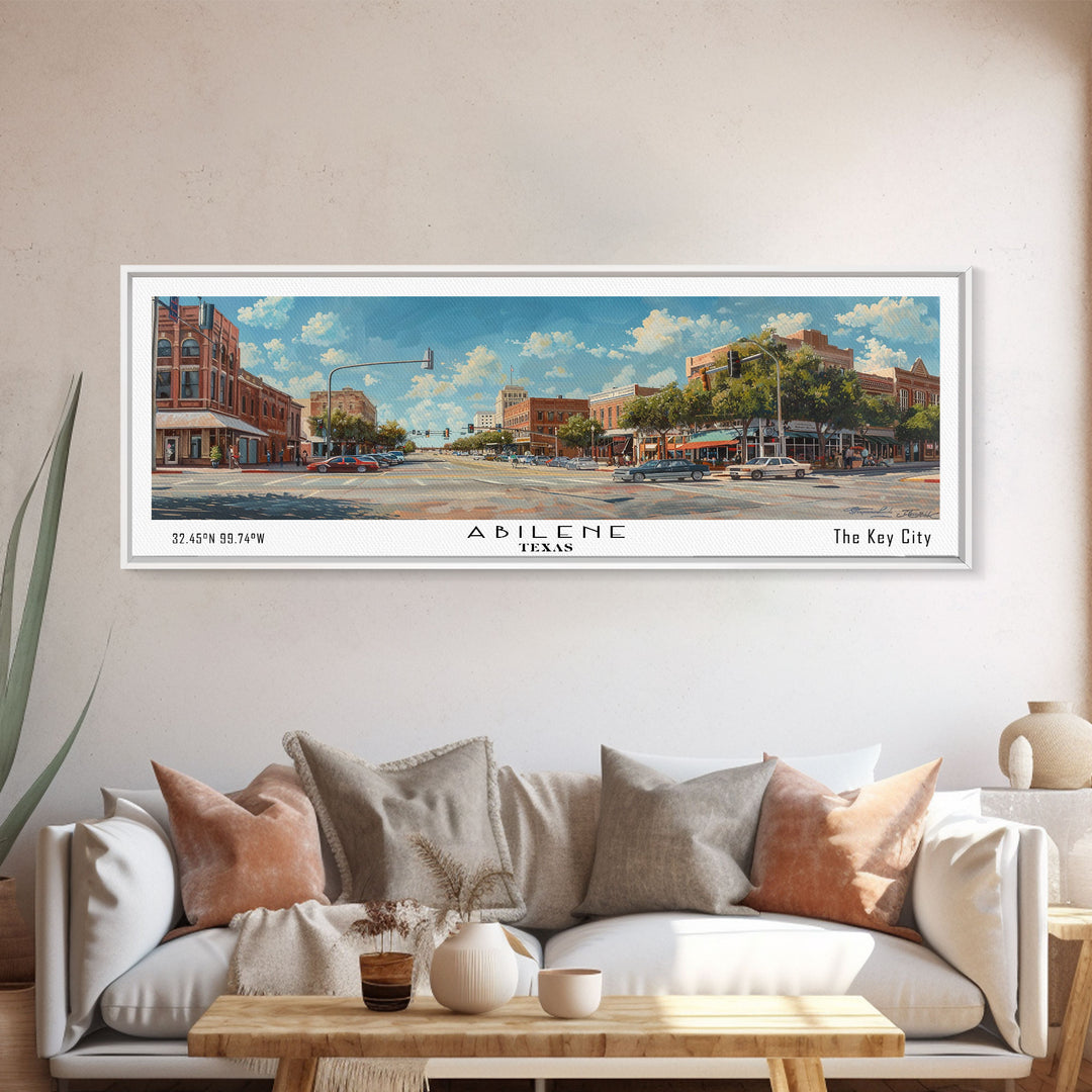 Abilene Texas Panoramic Painting, Watercolor Framed Canvas Print, Scenic City Art, Travel Poster, Home Decor, Wall Hanging, Gift Idea