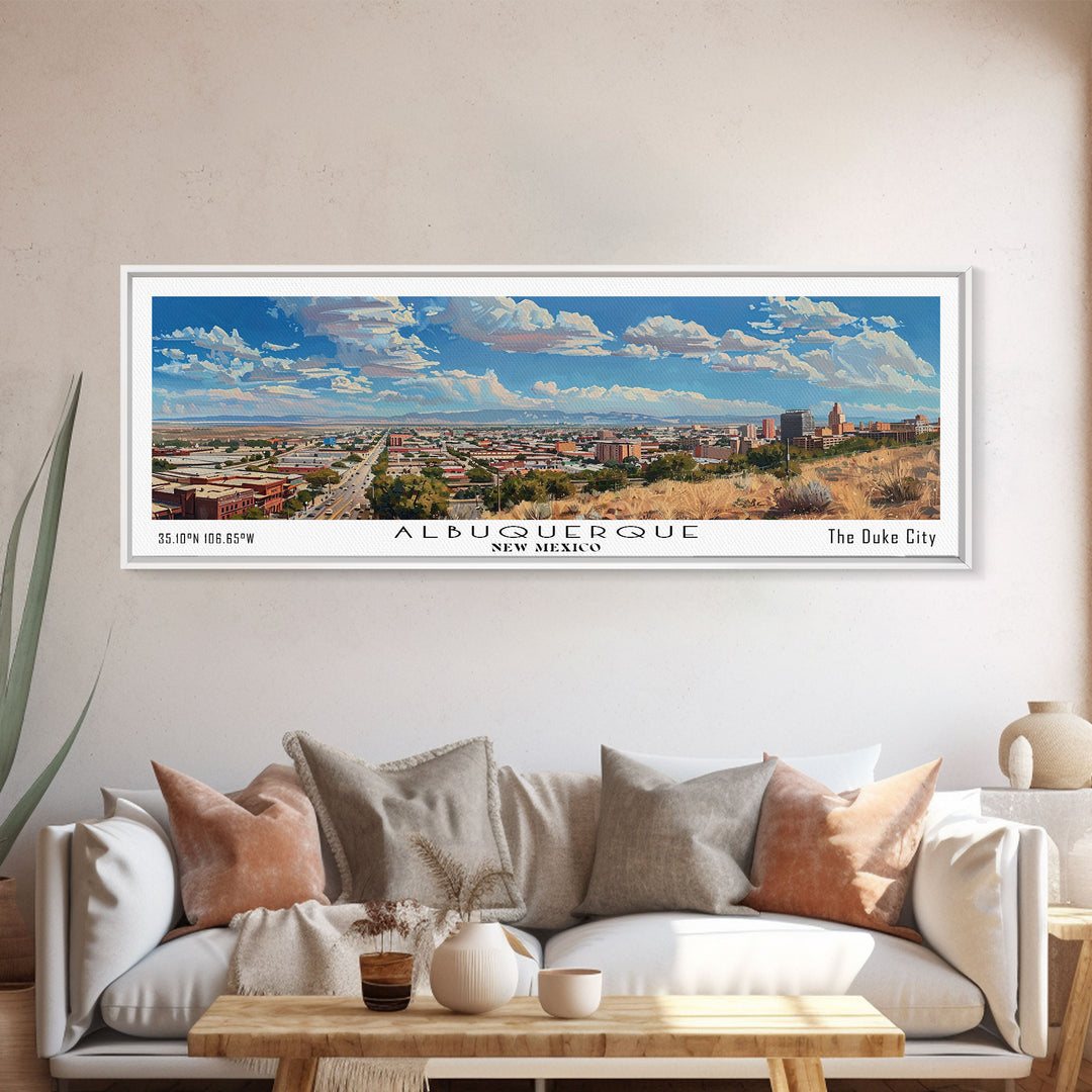 Albuquerque New Mexico Panoramic Painting, Watercolor Framed Canvas Print, Scenic City Art, Travel Poster, Home Decor, Office Wall Art, Gift Idea