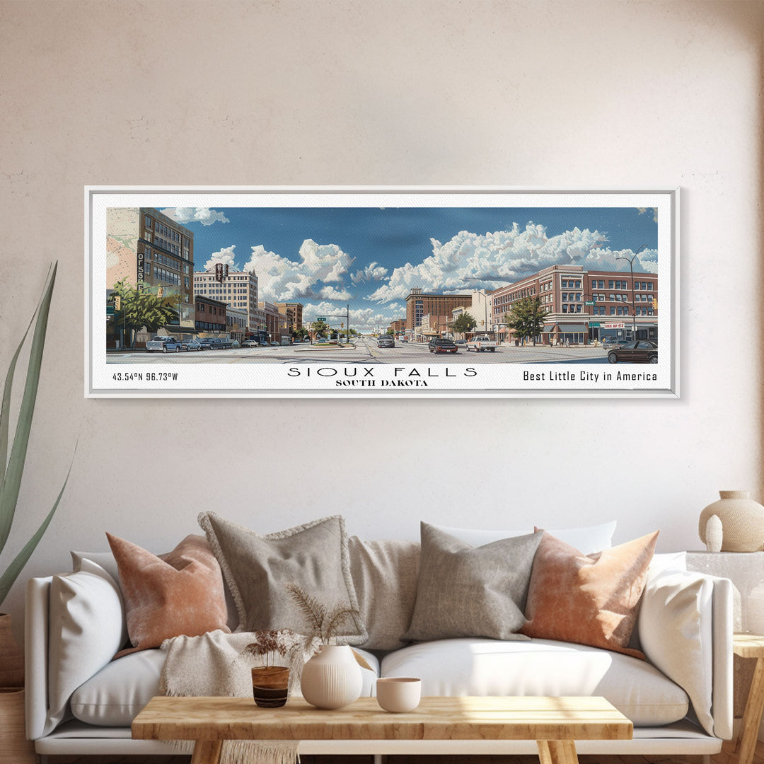 Sioux Falls South Carolina Travel Poster, Framed Canvas Print, Wall Art, Home Decor, Travel Gift, Living Room Art, Retro Style Art