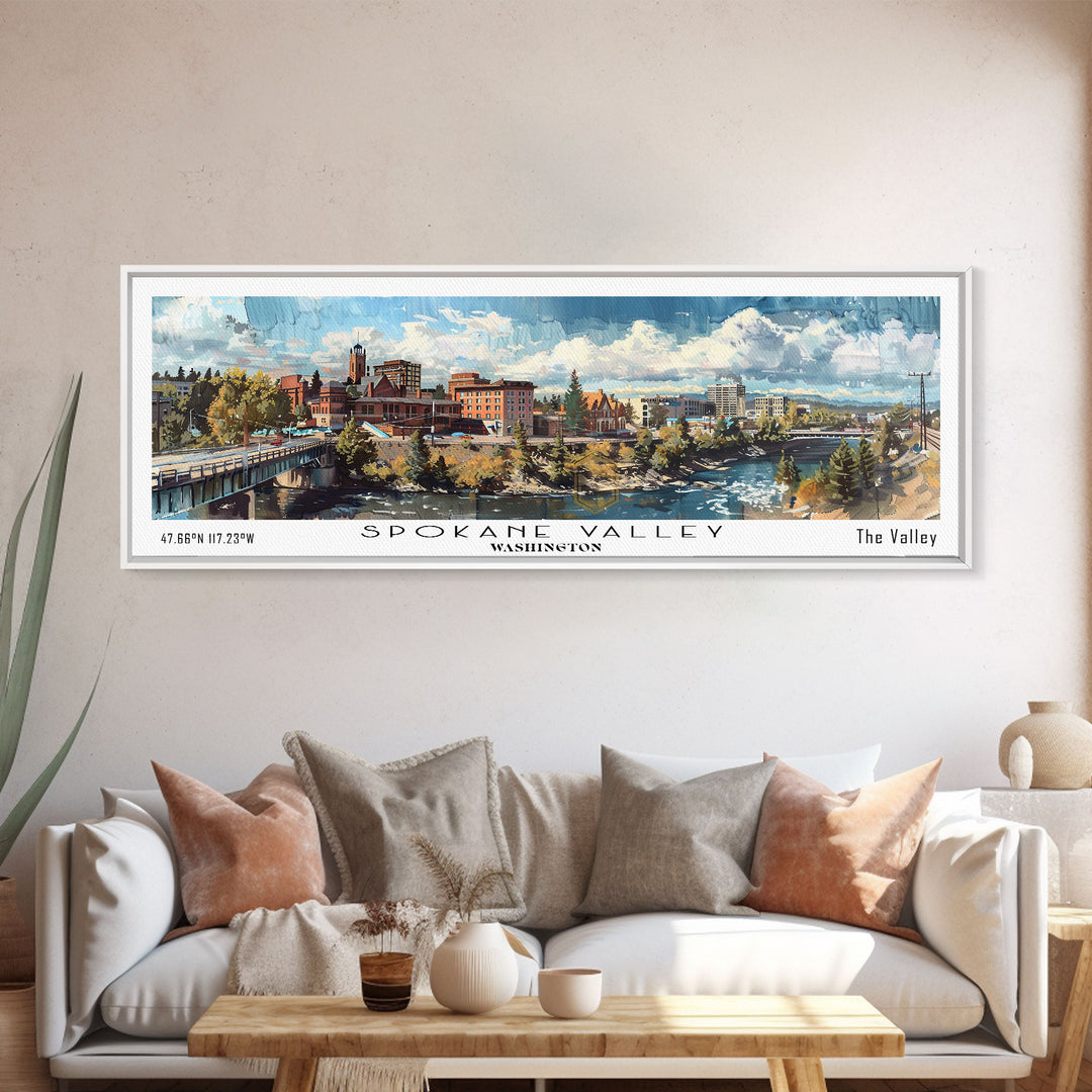 Spokane Valley Washington Travel Poster, Framed Canvas Print, Office Art, Wall Hanging, Travel Gift, Living Room Art, Vintage Style