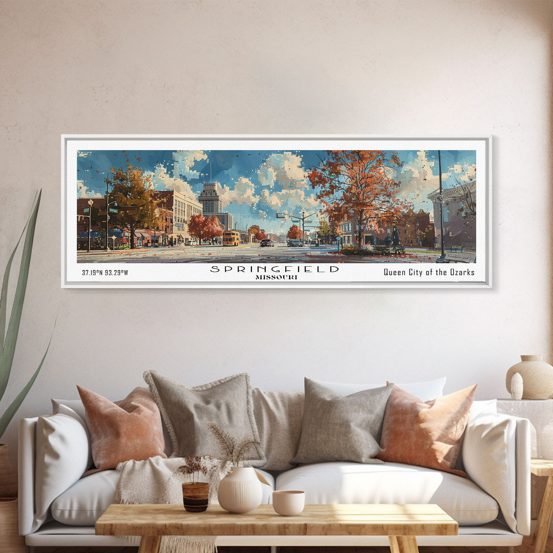 Springfield Missouri Travel Poster, Framed Canvas Print, Wall Art, Home Decor, Travel Gift, Living Room Art, Retro Style Art, Office Decor