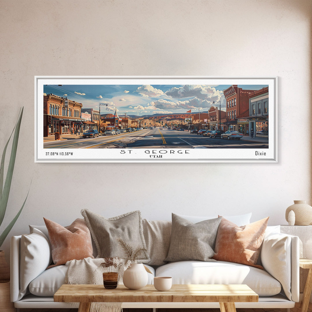 St. George Utah Travel Poster, Framed Canvas Print, Wall Art, Home Decor, Office Art, Living Room Art, Travel Gift, Vintage Style