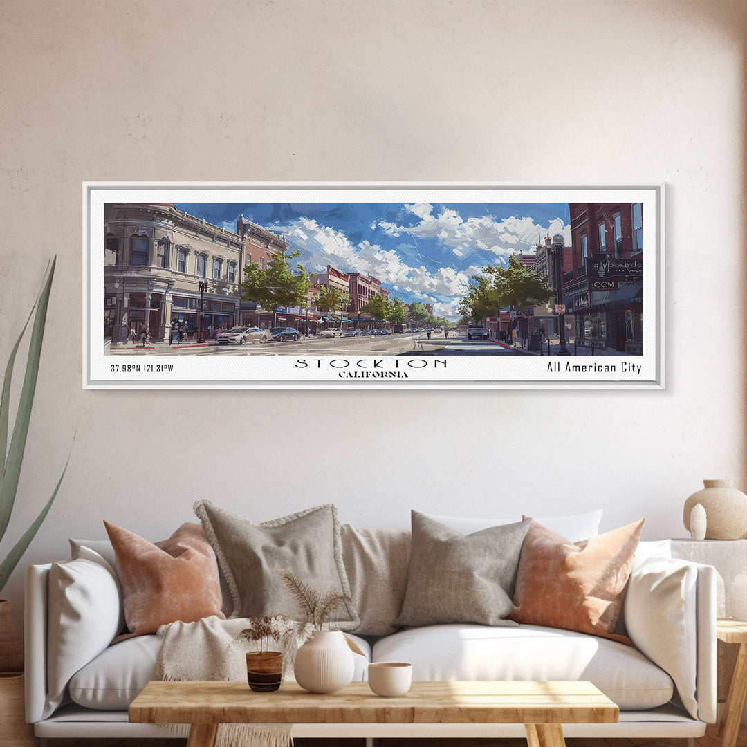 Stockton California Travel Poster, Framed Canvas Print, Wall Art, Home Decor, Travel Print, Office Decor, Living Room Art, Gift Idea