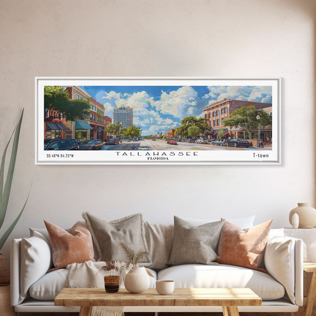 Tallahassee Florida Travel Poster, Framed Canvas Print, Wall Art, Home Decor, Travel Gift, Living Room Art, Retro Style Art