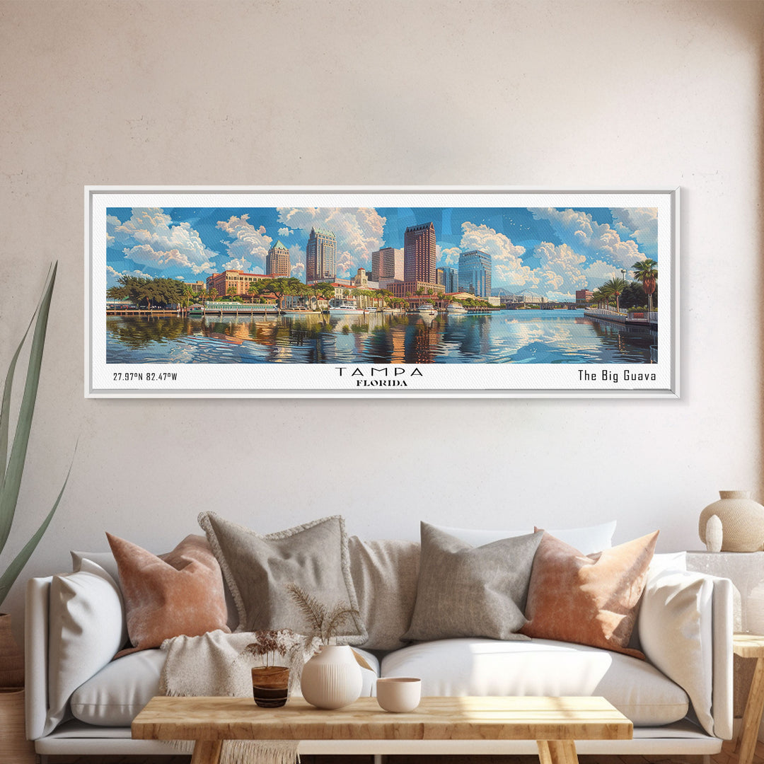 Tampa Florida Travel Poster, Framed Canvas Print, Wall Art, Home Decor, Office Art, Living Room Art, Travel Gift, Vintage Style