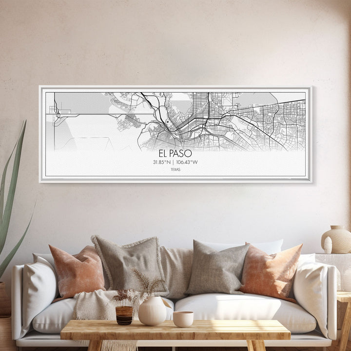 Panoramic El Paso City Map, Texas Art, Map Print, Minimalist Wall Art, Canvas Art, Housewarming Gift, Street Map Art, Closing Gift