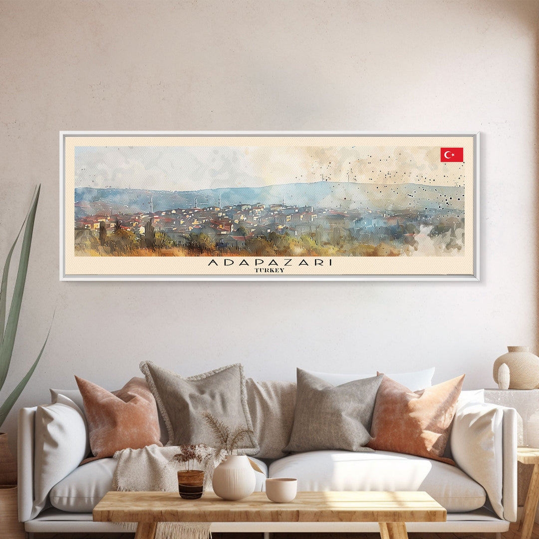 Adapazar Turkey Panoramic Travel Poster, Framed Canvas Print or Metal Wall Art, Travel Art, Home Decor, Panoramic Painting, Midcentury Art