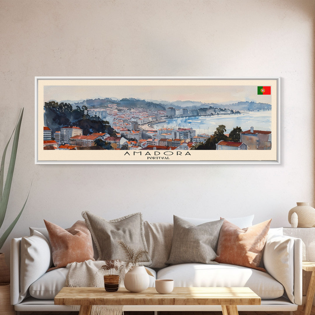 Amadora Portugal Travel Print Wall Art, Panoramic City Art, Travel Art, Wall Decor, Vacation Gift, Framed Canvas Print Or Metal Art