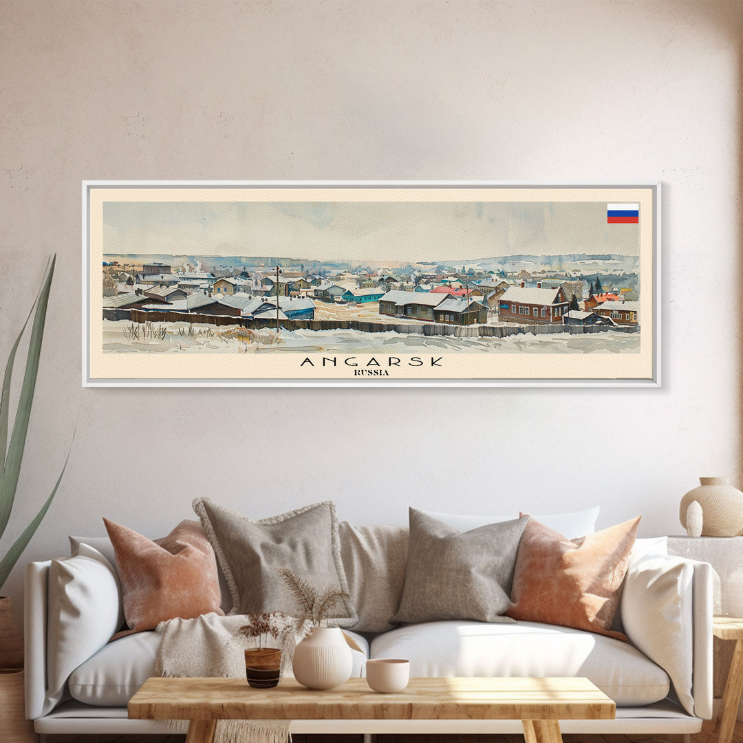 Angarsk Russia Panoramic Travel Poster, Framed Canvas Print or Metal Wall Art, Travel Art, Home Decor, Panoramic Painting, Midcentury Art