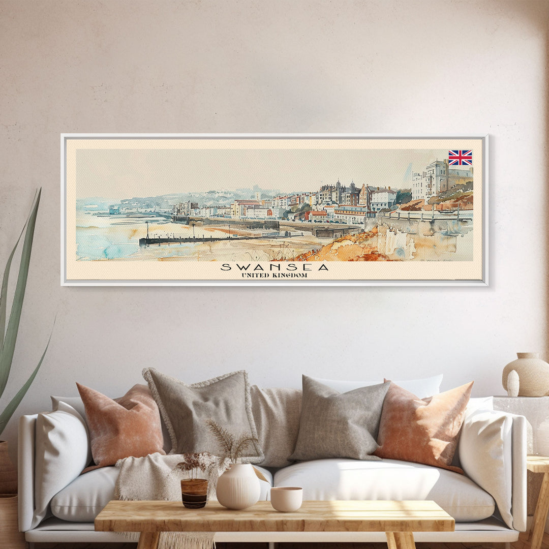 Swansea United Kingdom Wall Art, Panoramic Travel Poster, Panoramic Framed Canvas Print, City Wall Art, Wall Hanging Home Decor, Travel Art