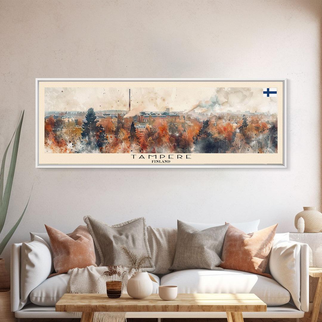 Tampere Finland Travel Print Wall Art, Panoramic City Art, Travel Art, Wall Decor, Vacation Gift, Framed Canvas Print Or Metal Art