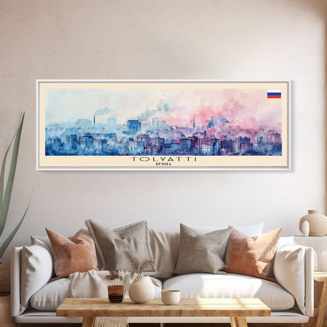 Togliatti Russia Panoramic Travel Poster, Framed Canvas Print or Metal Wall Art, Travel Art, Home Decor, Panoramic Painting, Midcentury Art