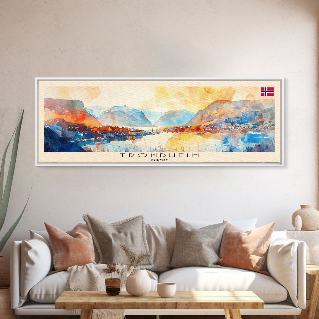 Trondheim Norway Travel Print Wall Art, Panoramic City Art, Travel Art, Wall Decor, Vacation Gift, Framed Canvas Print Or Metal Art