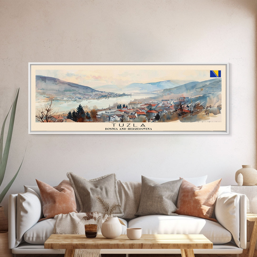 Tuzla Bosnia Travel Print Wall Art, Panoramic City Art, Travel Art, Wall Decor, Vacation Gift, Framed Canvas Print Or Metal Art