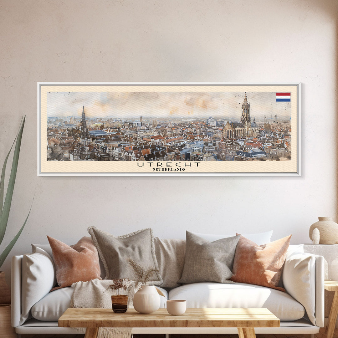 Utrecht Netherlands Travel Print Wall Art, Panoramic City Art, Travel Art, Wall Decor, Vacation Gift, Framed Canvas Print Or Metal Art