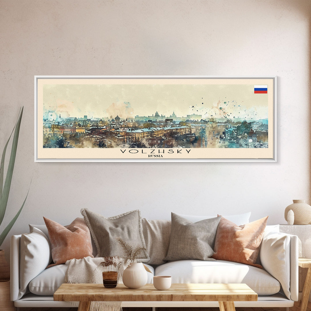 Volzhsky Russia Travel Art, City Art, Framed Canvas Print or Metal Wall Art, Europe Travel Poster, Panoramic Wall Art, Extra Wide Wall Art