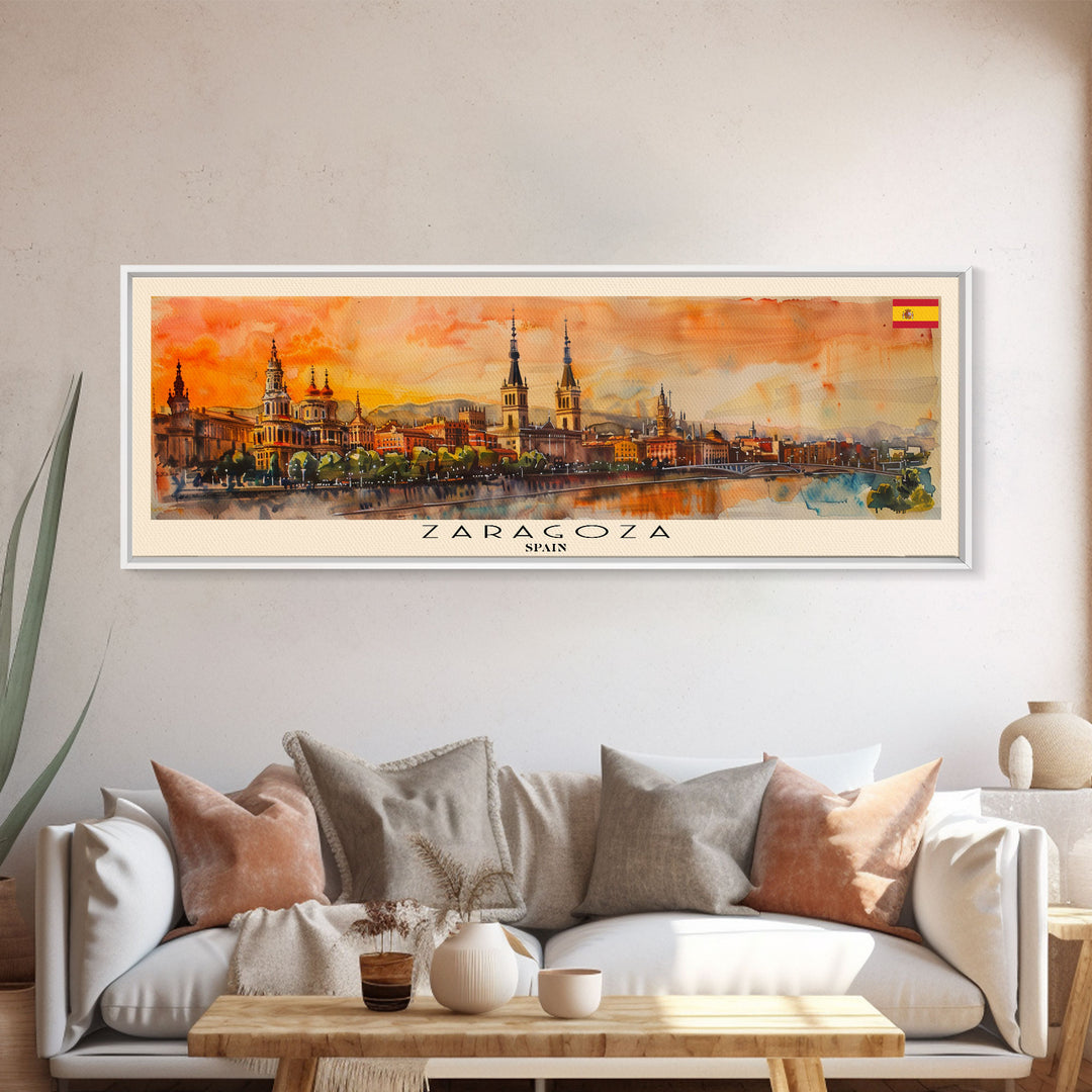 Zaragoza Spain Wall Art, Panoramic Travel Poster, Panoramic Framed Canvas Print, City Wall Art, Wall Hanging Home Decor, Travel Art