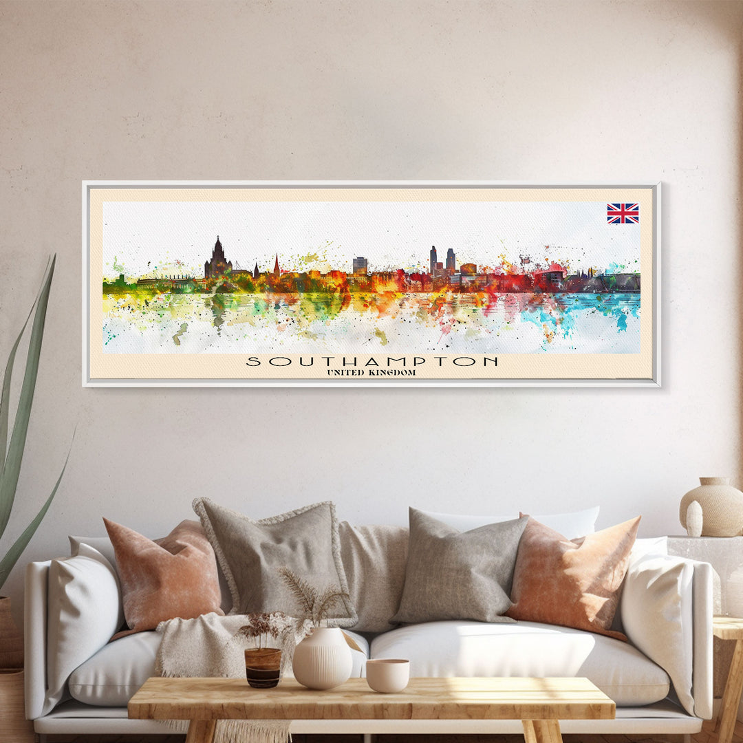 Southampton United Kingdom Wall Art, Panoramic Travel Poster, Panoramic Framed Canvas Print, City Wall Art, Wall Hanging Home Decor, Travel Art