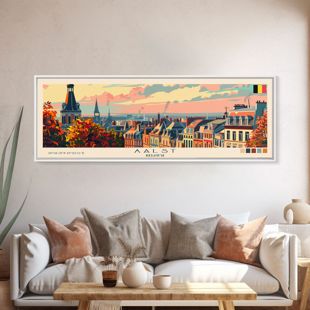 Aalst Belgium Travel Print Wall Art, Panoramic City Art, Travel Art, Wall Decor, Vacation Gift, Framed Canvas Print Or Metal Art