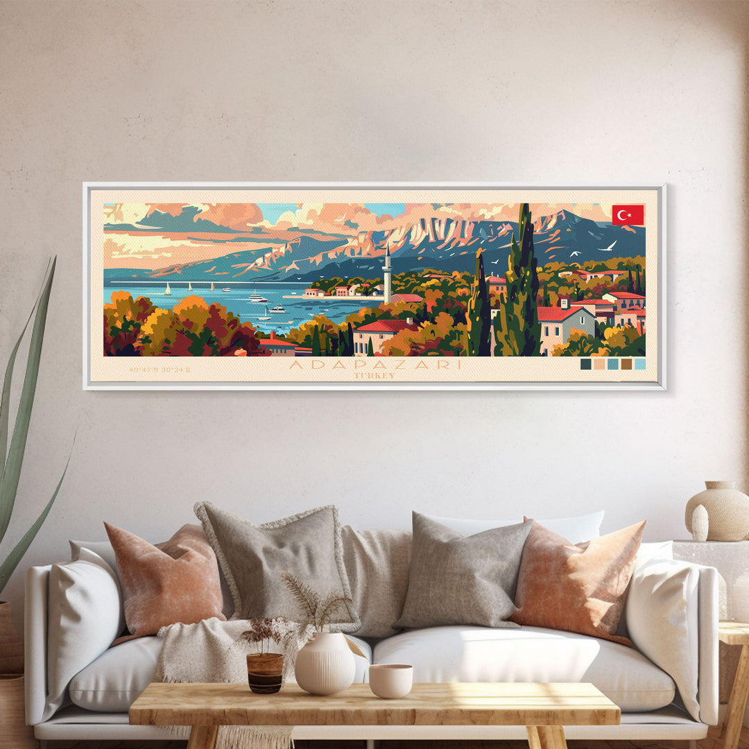 Adapazar Turkey Panoramic Travel Poster, Framed Canvas Print or Metal Wall Art, Travel Art, Home Decor, Panoramic Painting, Midcentury Art