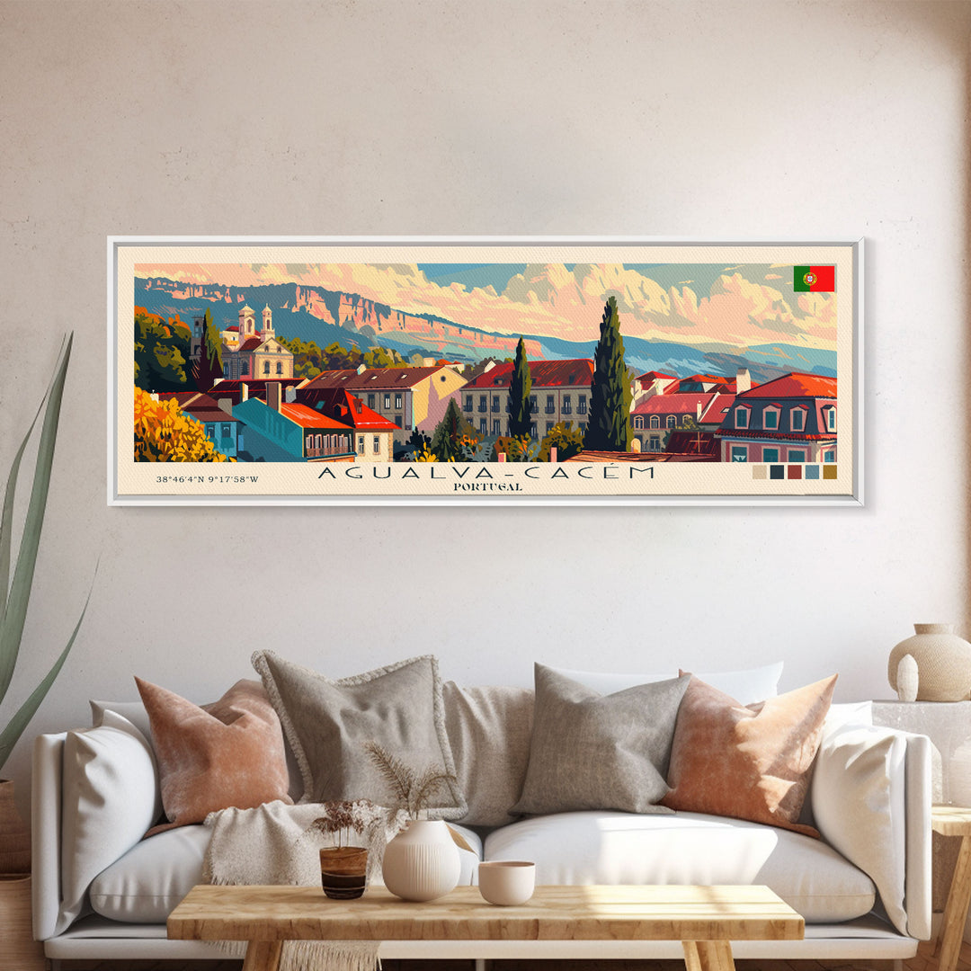 Agualva Portugal Wall Art, Panoramic Travel Poster, Panoramic Framed Canvas Print, City Wall Art, Wall Hanging Home Decor, Travel Art