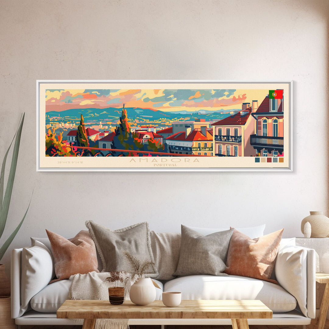 Amadora Portugal Travel Print Wall Art, Panoramic City Art, Travel Art, Wall Decor, Vacation Gift, Framed Canvas Print Or Metal Art