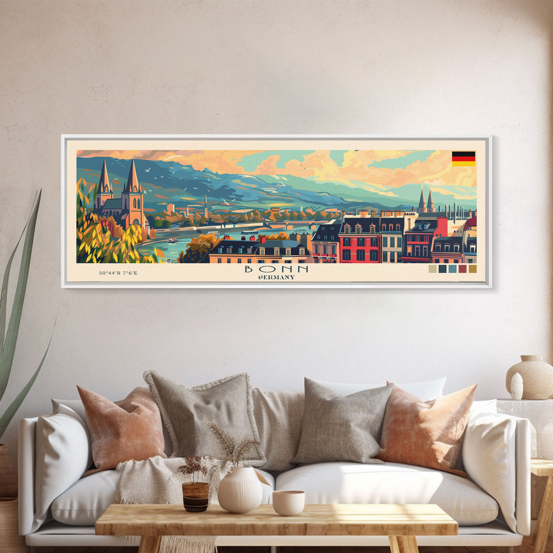 Bonn Germany Travel Print Wall Art, Panoramic City Art, Travel Art, Wall Decor, Vacation Gift, Framed Canvas Print Or Metal Art