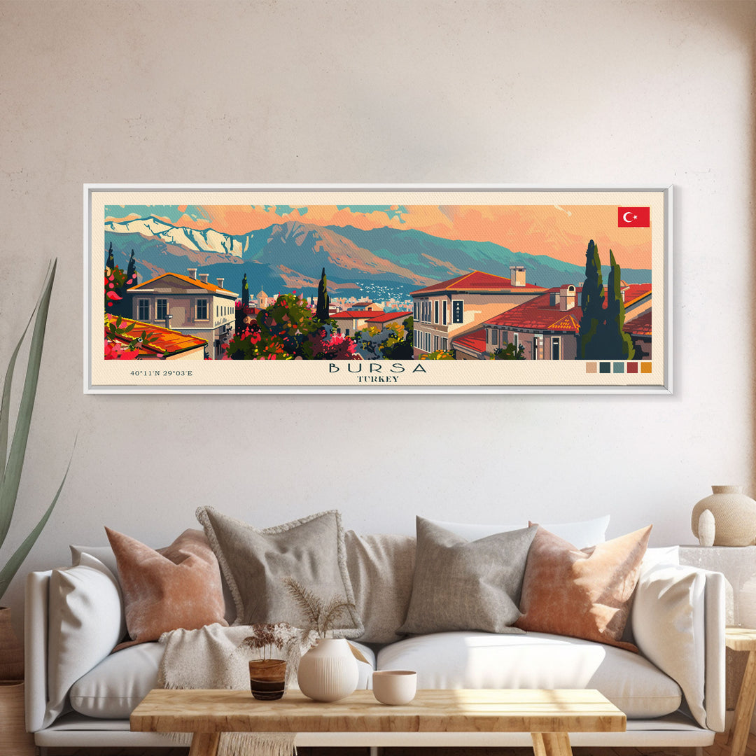 Bursa Turkey Travel Print Wall Art, Panoramic City Art, Travel Art, Wall Decor, Vacation Gift, Framed Canvas Print Or Metal Art